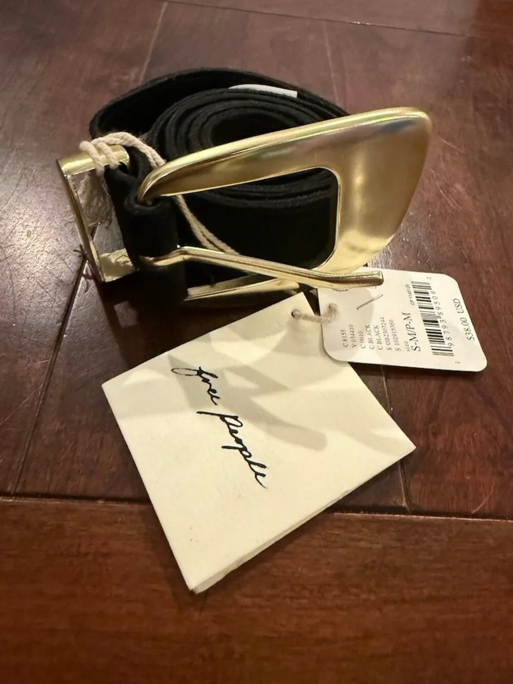 New! Free People Black Suede Gold Tone Buckle Size Small/Medium